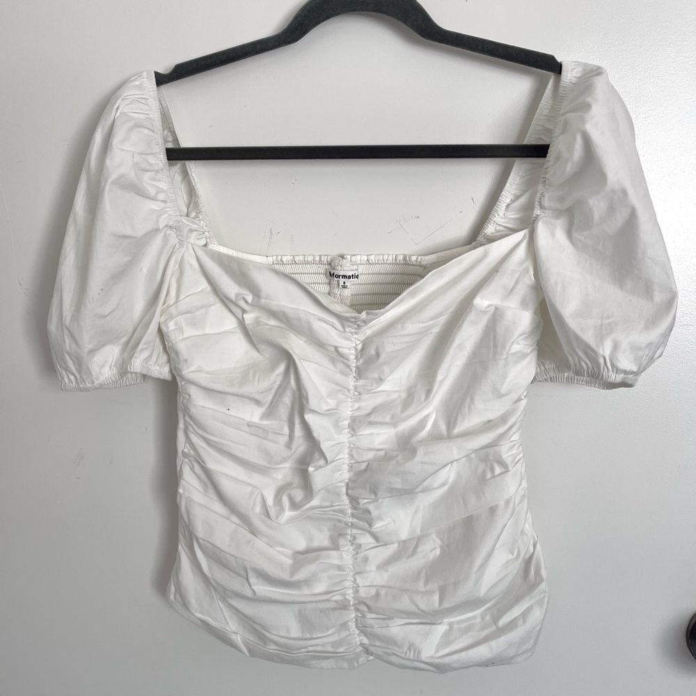 Reformation White Puff-Sleeve Top